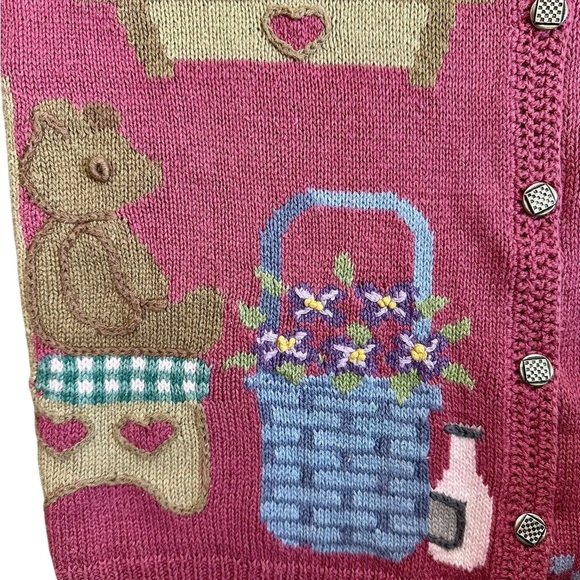 Vintage Northern Isles Home Sweet Home Embroidered Pink Cardigan Sweater Sz S - Picture 3 of 11